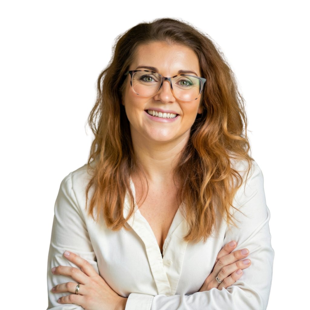 Lauren Bonk white button-up shirt business coach headshot