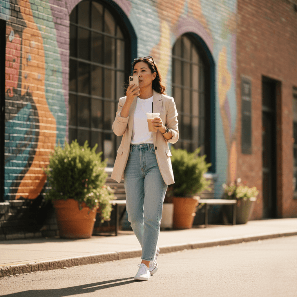 Entrepreneur talking on phone outside during business call