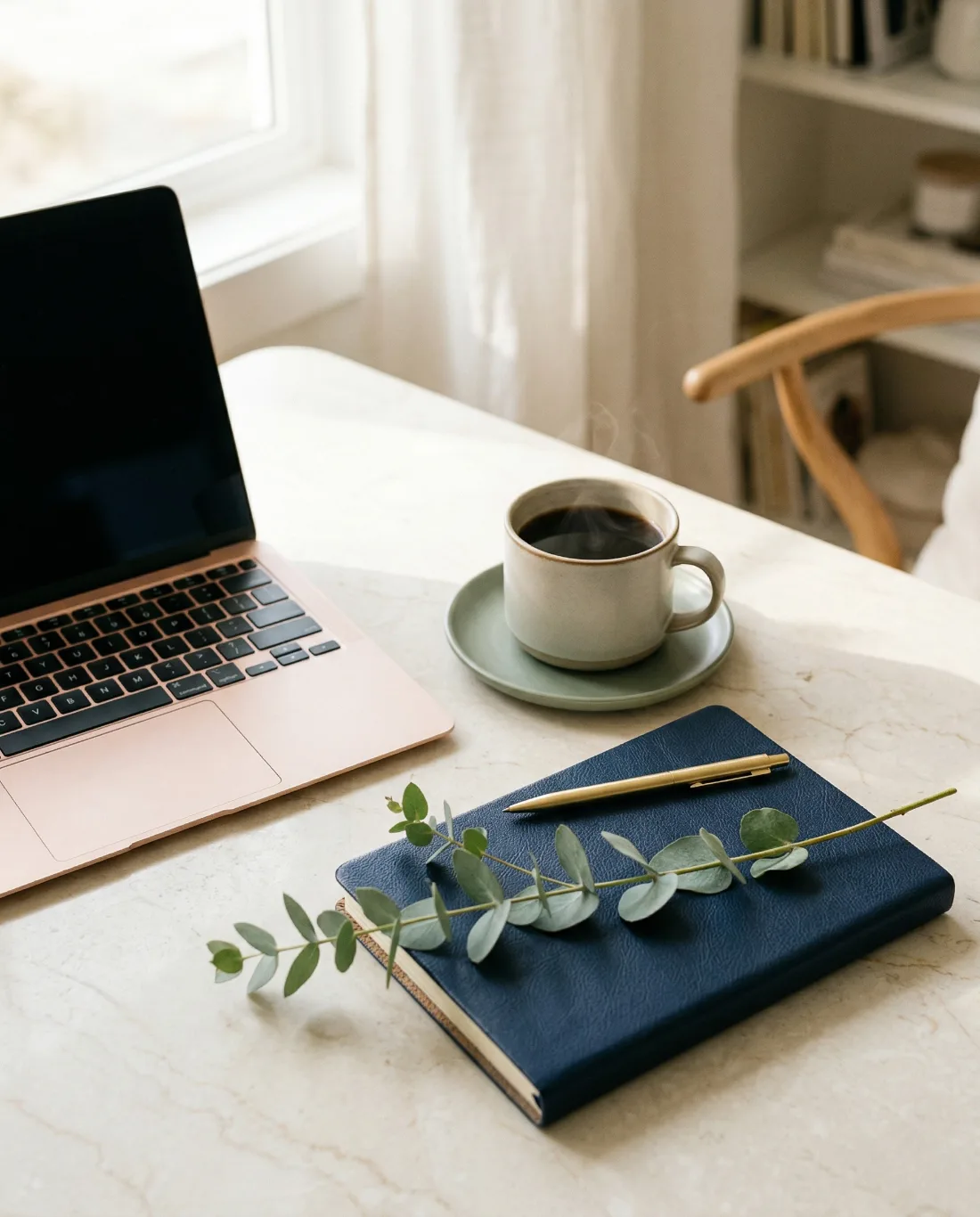 Desk with coffee — the daily grind of running everything yourself