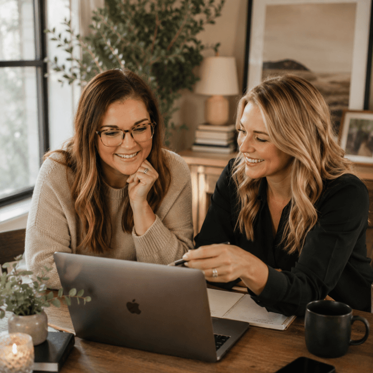 Two women working through a plan together
